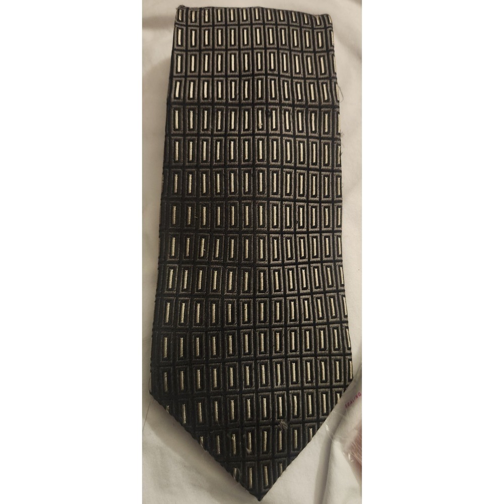 Pierre Cardin Vintage Handmade Necktie 100% Silk  in Geometric Silver and Black